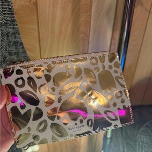 Kate Spade Metallic Gold Patterned Clutch/ Cosmetic Bag